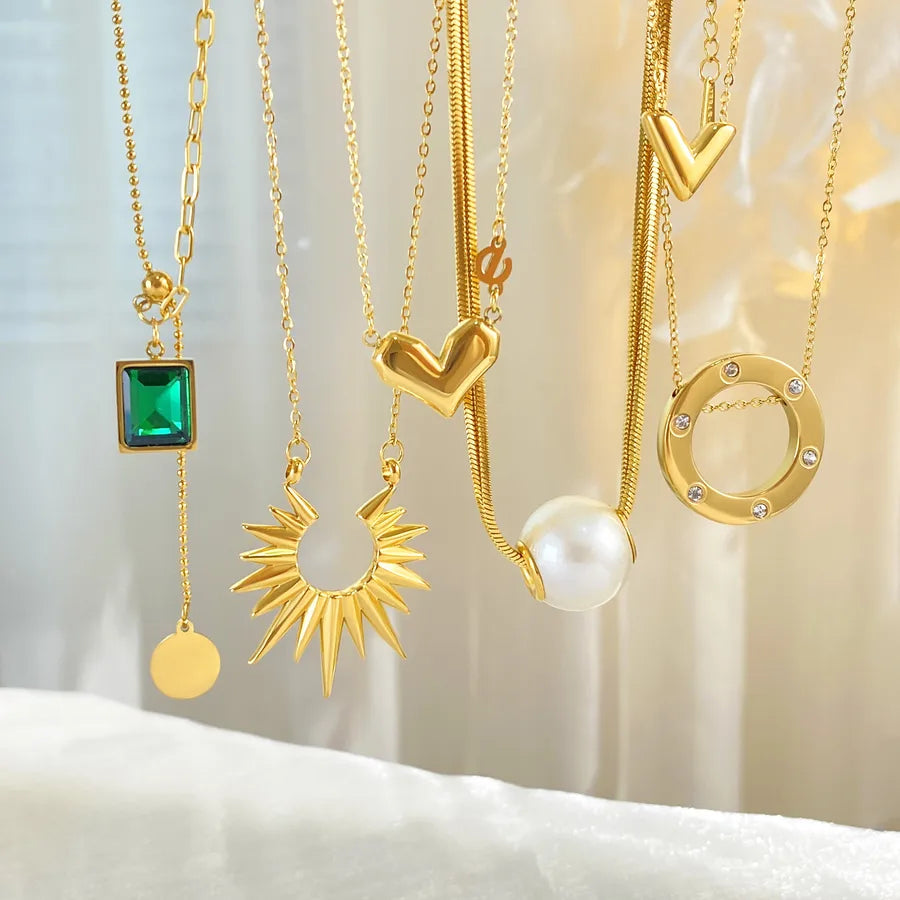 Gold Plated Titanium Letter V Pendant Necklace