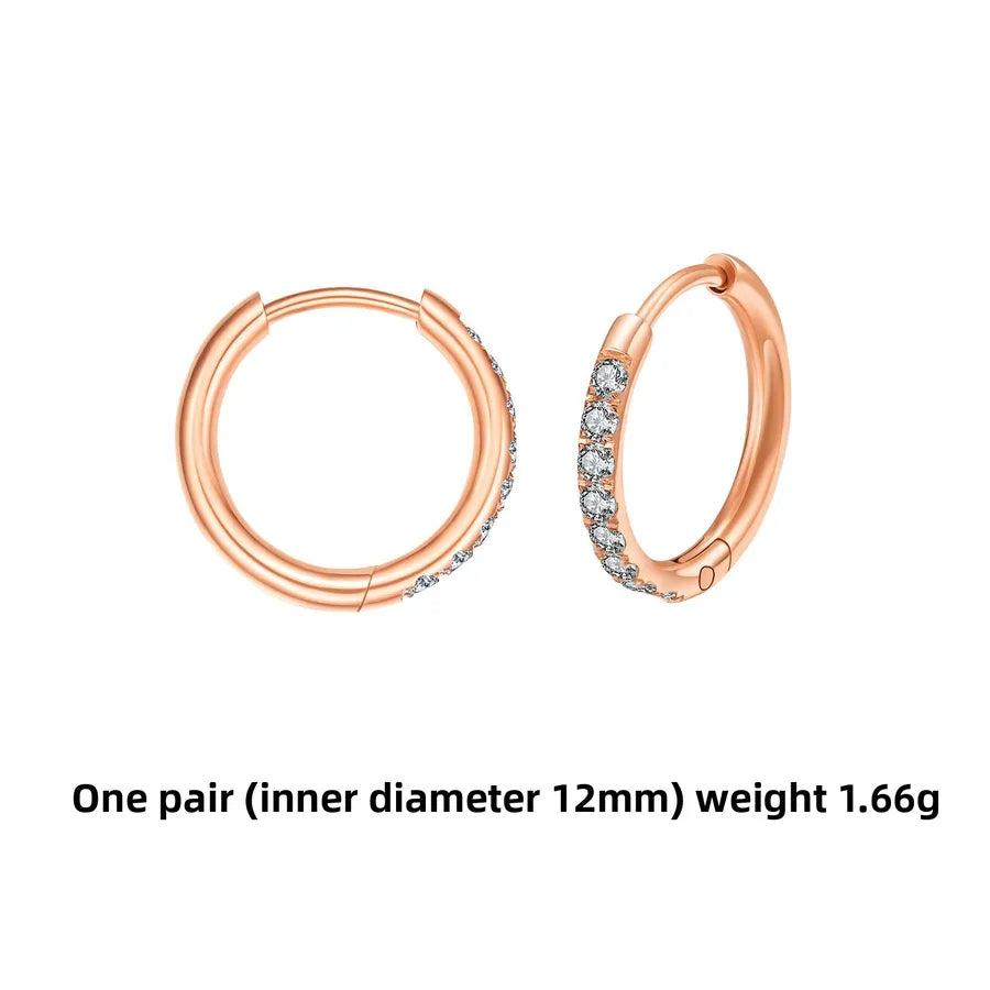 Gold Stainless Steel Hoop Earrings with Zirconia Rose Gold pair 2.0*12mm Stainless Steel Pair
