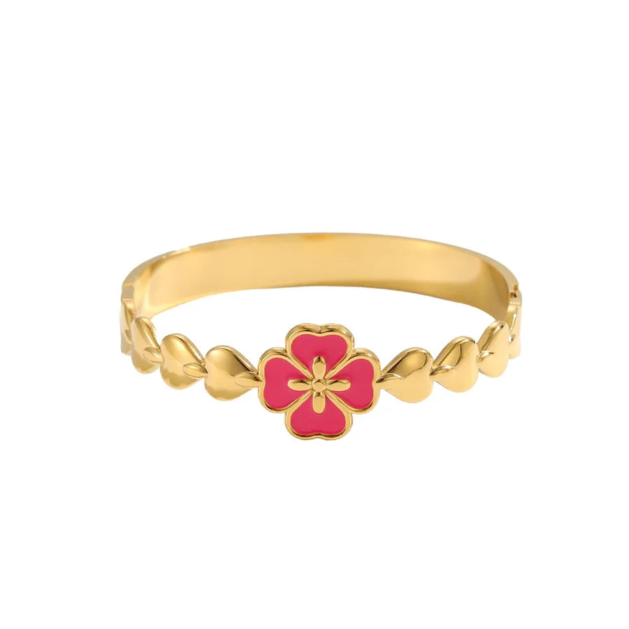 Stainless Steel Four Leaf Clover Bangle