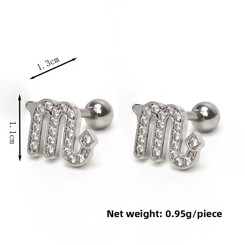 Zodiac Sign Gold-Plated Stainless Steel Earrings Silver (Single)