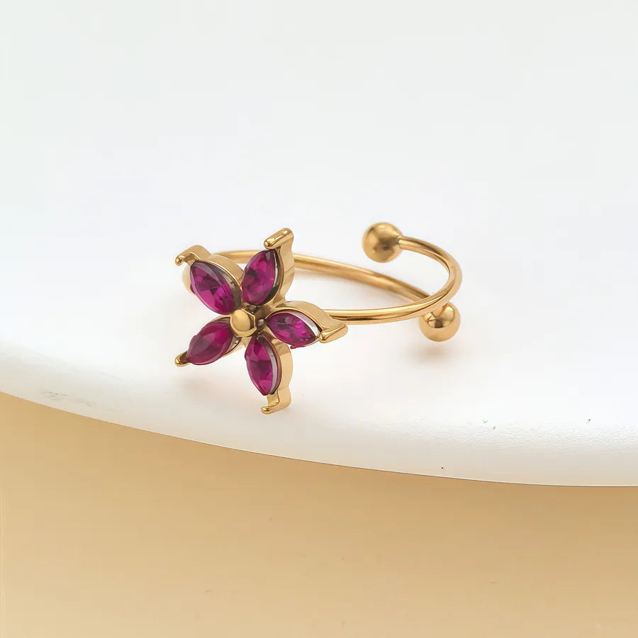 Zircon Heart & Flower Stainless Steel Ring JZ-25-09-016