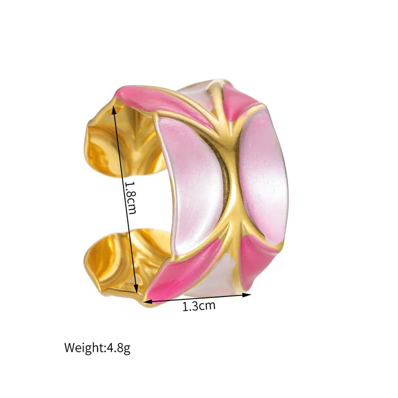 18K Gold Plated Enamel Stainless Steel Ring R881-Pink