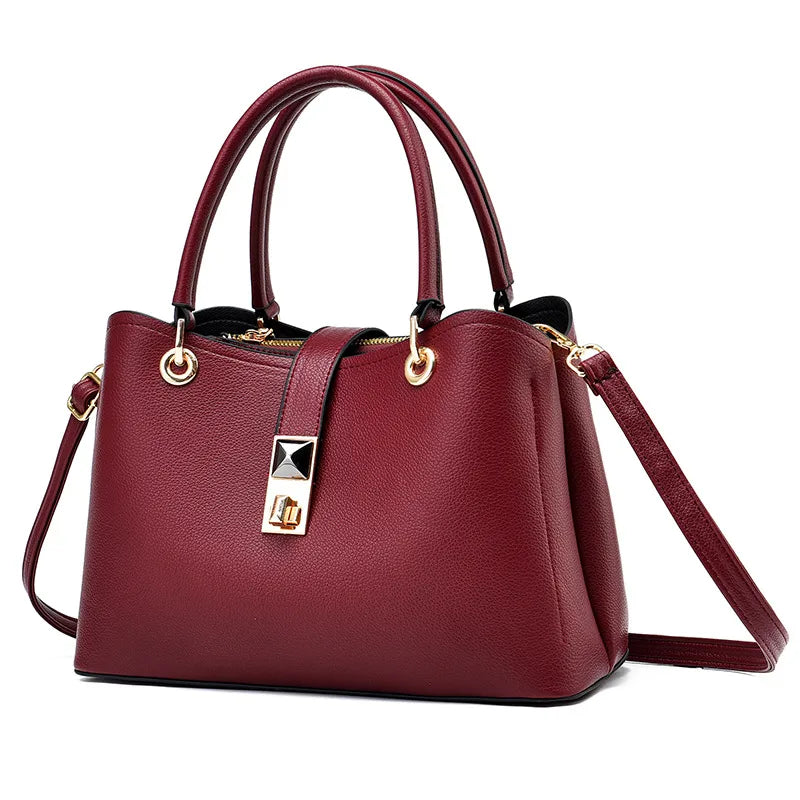 Stylish Large PU Tote Bag for Women Jujube