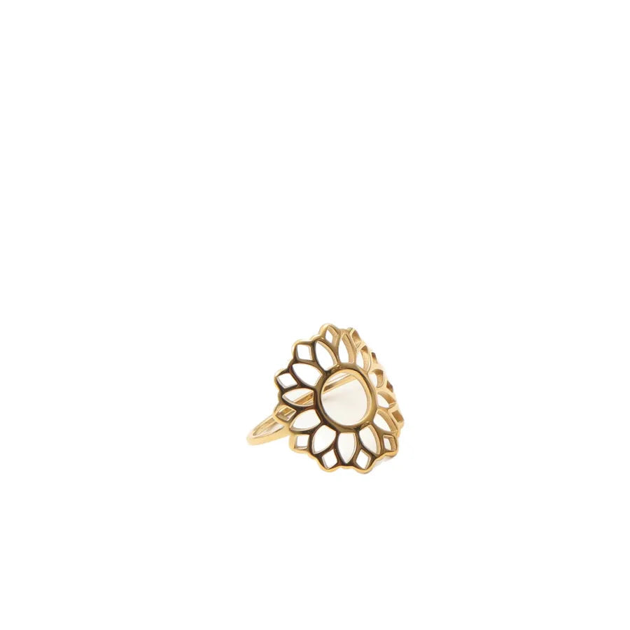 18K Gold Hollow Flower Titanium Steel Ring