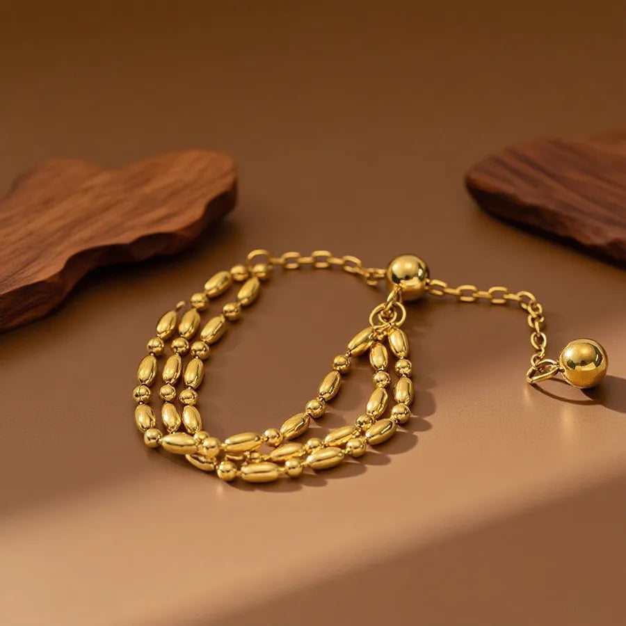 Geometric Heart Titanium Steel Ring Z0103-Rice Grain Pull-Out Gold - Ring