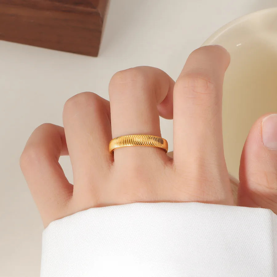 Gold Stainless Steel Ripple Ring for Women