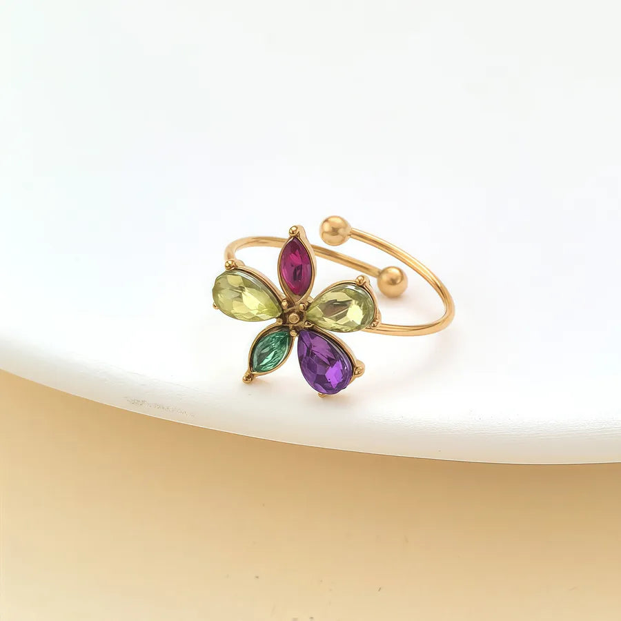 Zircon Heart & Flower Stainless Steel Ring JZ-25-09-002