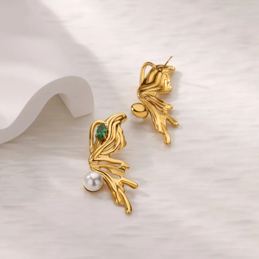 Colorful Pearl & Zircon Stud Earrings – 18K Gold