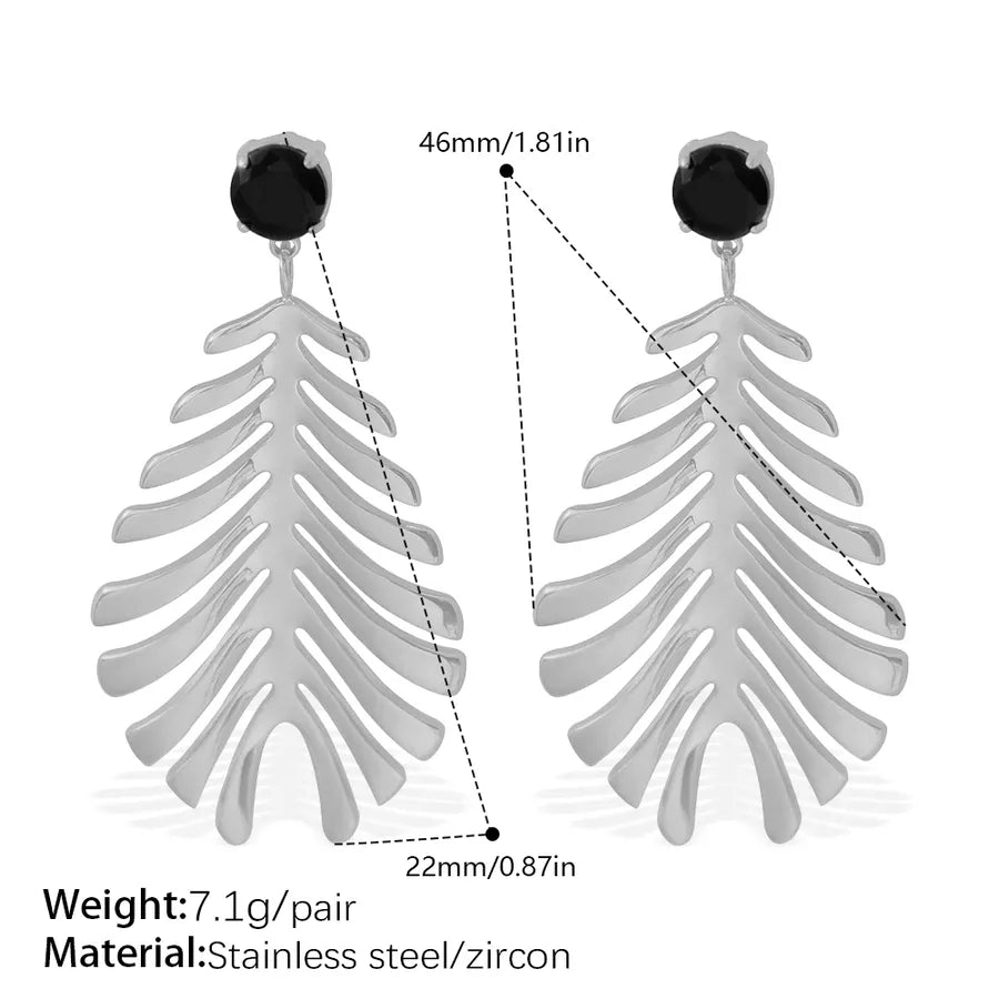 Gold Ginkgo Leaf Stud Earrings for Women EH210BS Black Zircon Silver Earrings