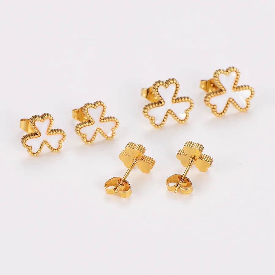 Gold Heart Stainless Steel Stud Earrings - 12 Pairs