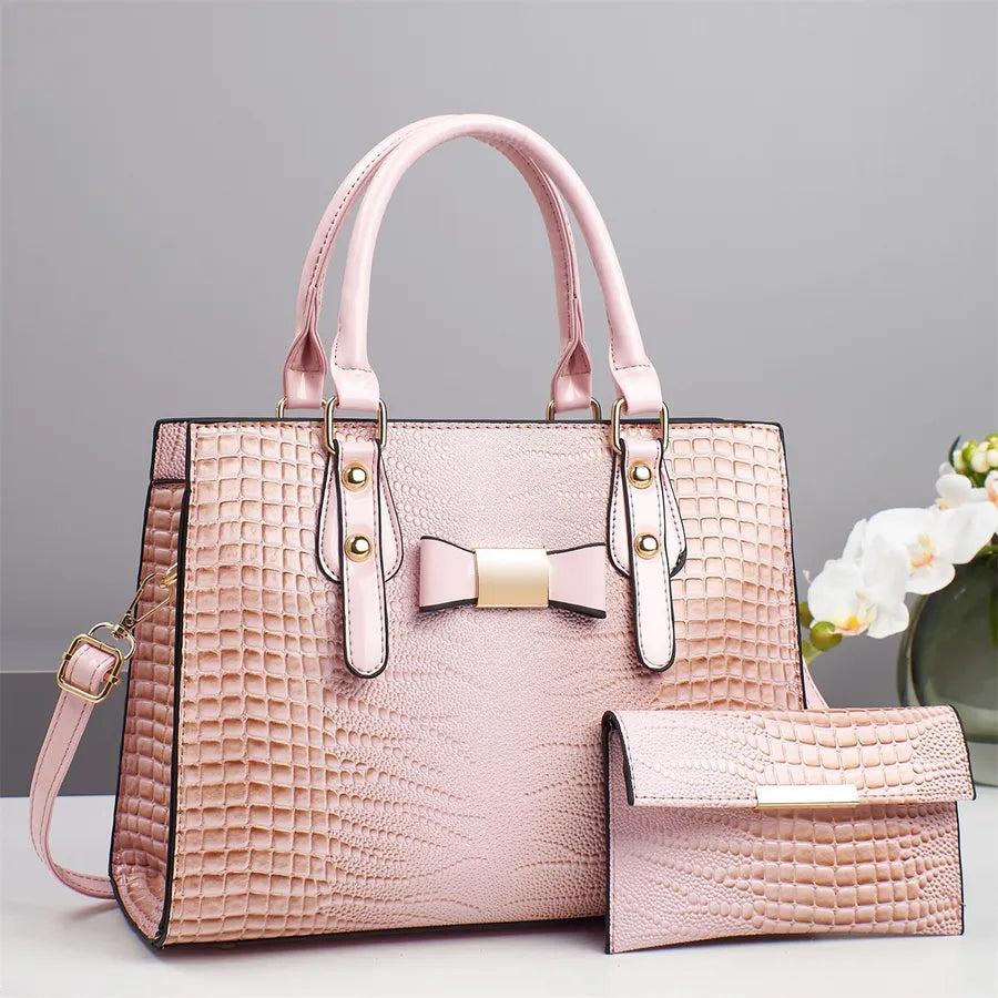 Large Capacity PU Crossbody Tote with Bow Detail Pink
