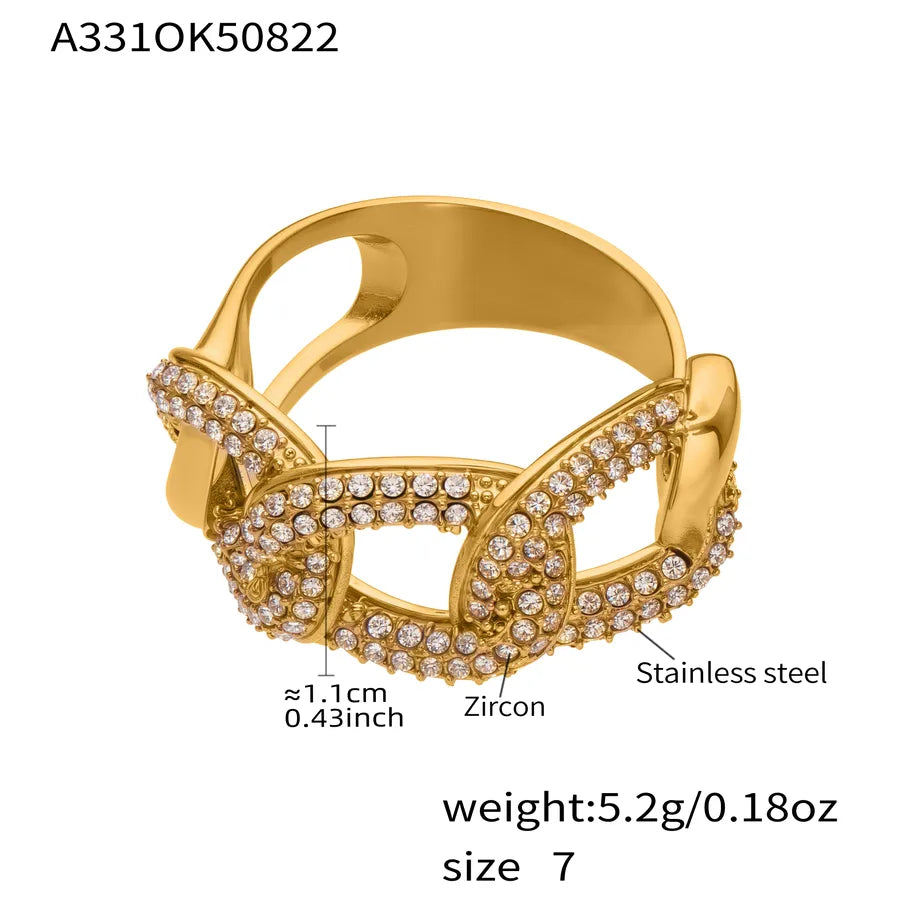 Gold Plated Geometric Zircon Ring for Women 7# A331- Gold Zircon Ring