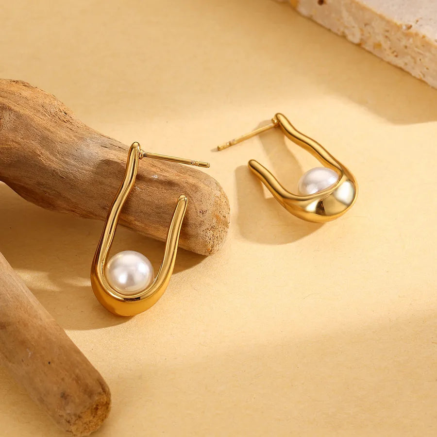Gold Irregular U-Shaped Earrings for Women