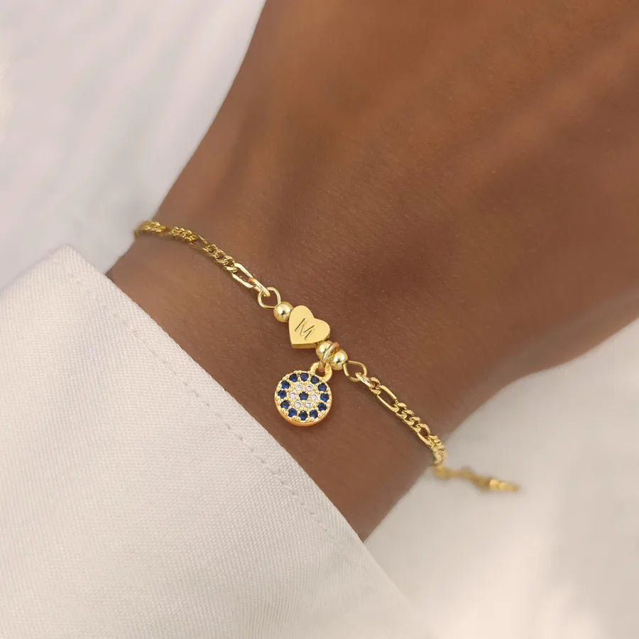 Gold Heart & Letter Charm Stainless Steel Bracelet