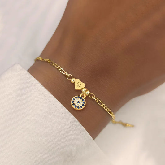 Gold Heart & Letter Charm Stainless Steel Bracelet