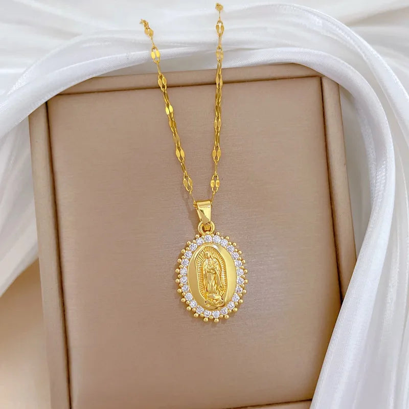 Gold Butterfly & Fish Choker Necklace D305 Titanium Steel Chain Copper Pendant