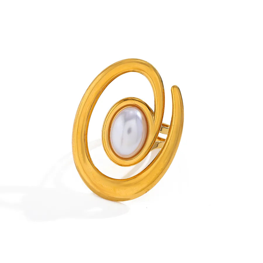 Elegant 18K Gold Open Ring with Imitation Pearl