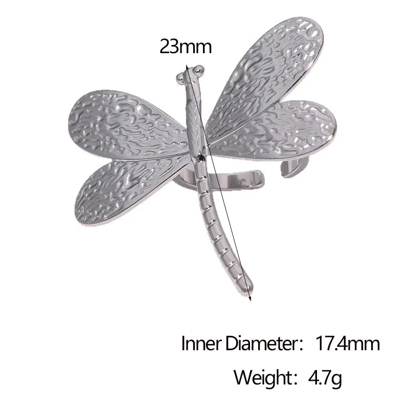 Gold Plated Dragonfly Open Ring for Women Rings Silver