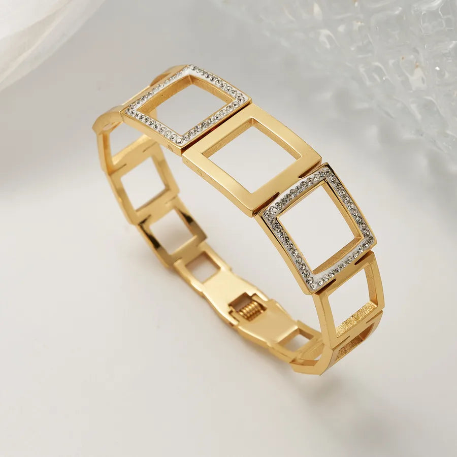 18K Gold Geometric Open Bangle Bracelet C (inner Diameter: About 60x50mm) 1 Pc Package