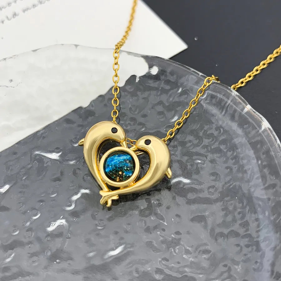 Blue Sky Star Pendant Necklace – Gold Plated XL2071 Double Dolphin Planet Necklace Gold