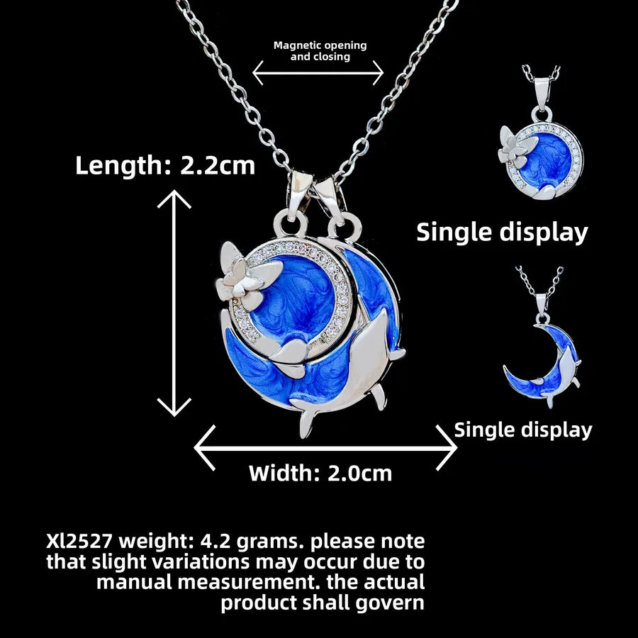 Butterfly & Whale Couple Pendant Necklace XL2527 Yunmeng Butterfly Whale Blue Necklace Silver