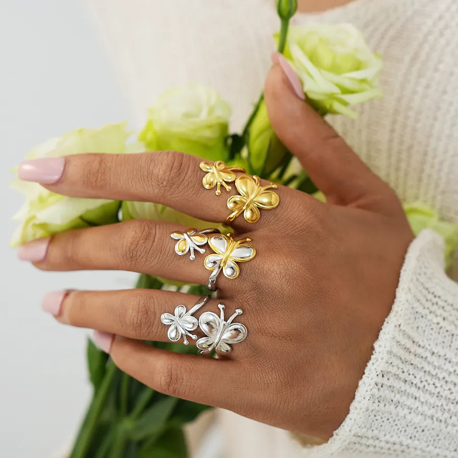 18K Gold Butterfly Adjustable Ring