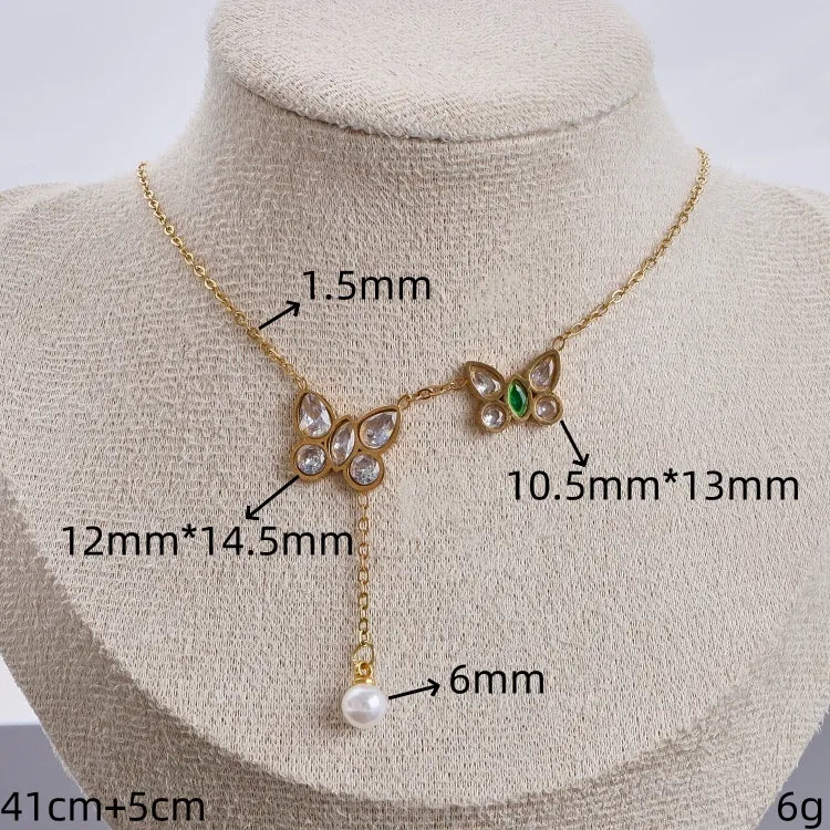 Gold Butterfly & Pearl Charm Pendant Necklace 12mm * 14.5mm Gold 1 Piece