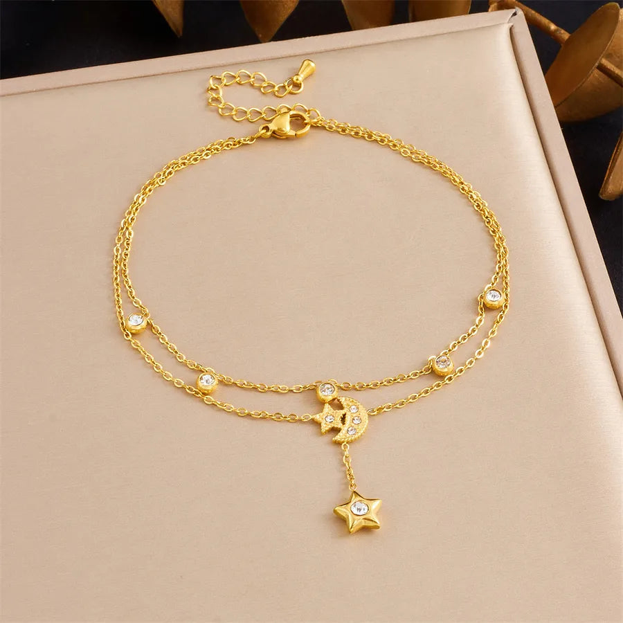 Double Layered Cherry Star Moon Anklet B1701