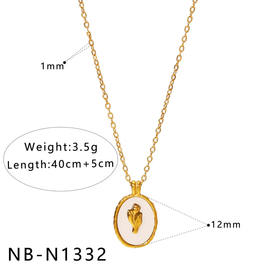 Gold Geometric Pendant Necklace with Shell & Zircon NB-N1332