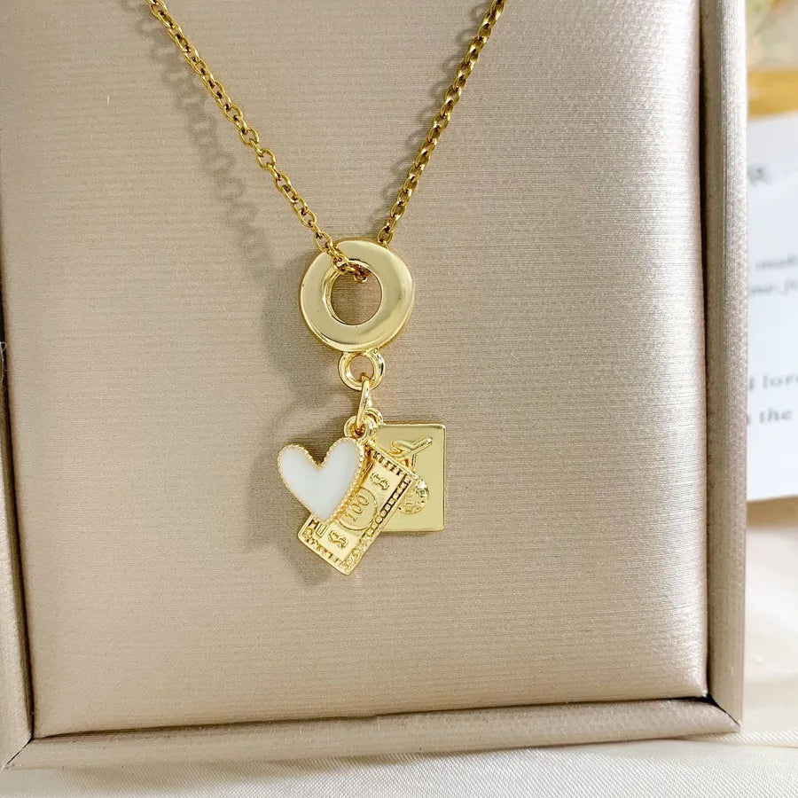 Global Travel Pendant Necklace for Women XL2208 Heart Dollar Necklace Gold