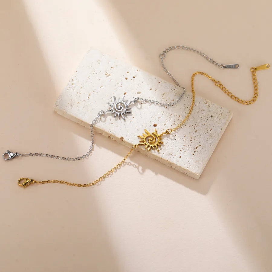 Spiral Sun Pendant Stainless Steel Bracelet