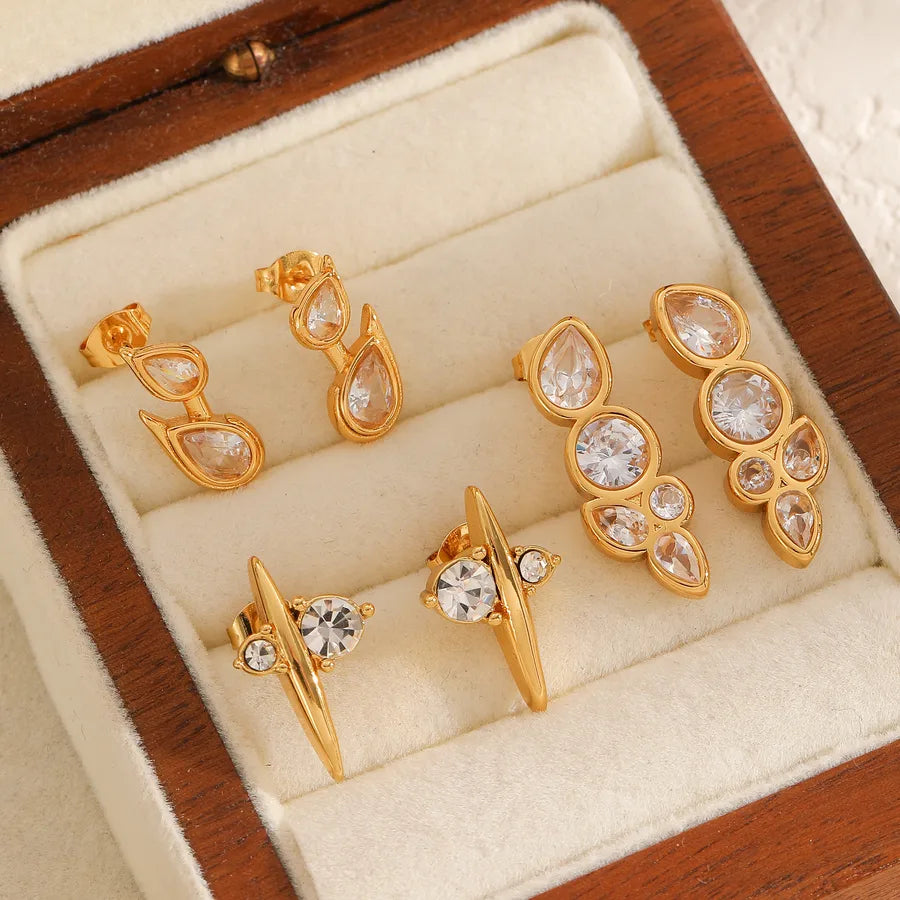 18K Gold Plated Stainless Steel Rhinestone Earrings