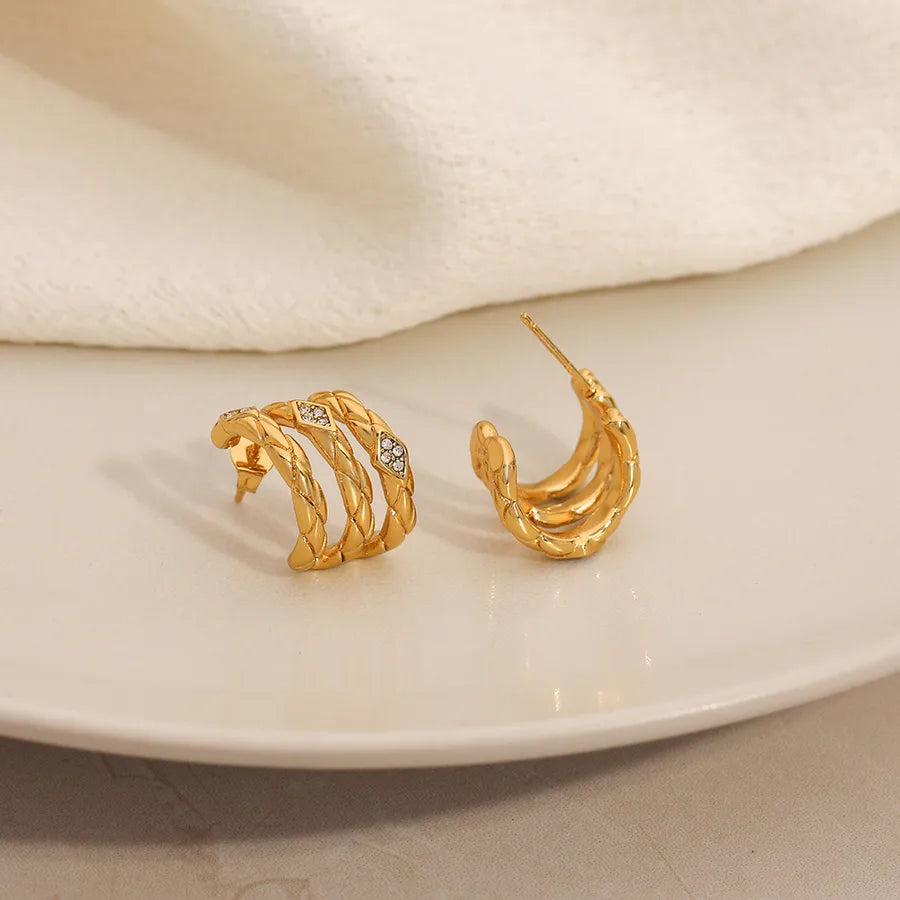 18K Gold Plated Triple Hoop Rhinestone Earrings