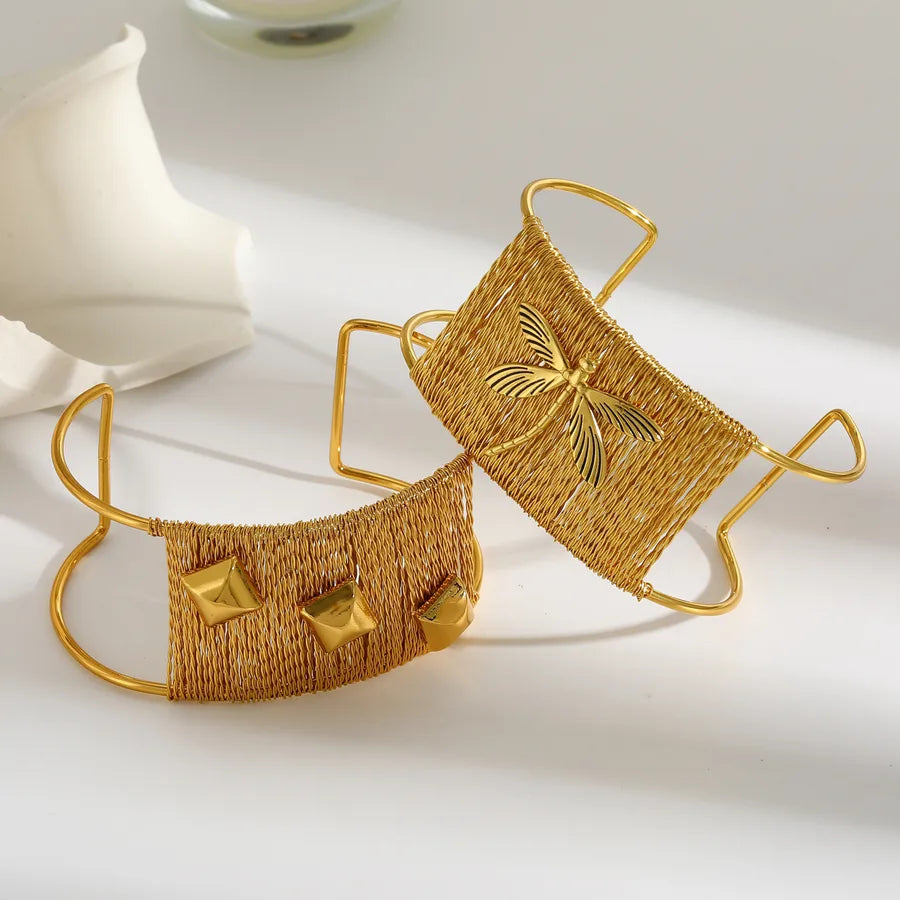 18K Gold Dragonfly Bangle Bracelet for Women