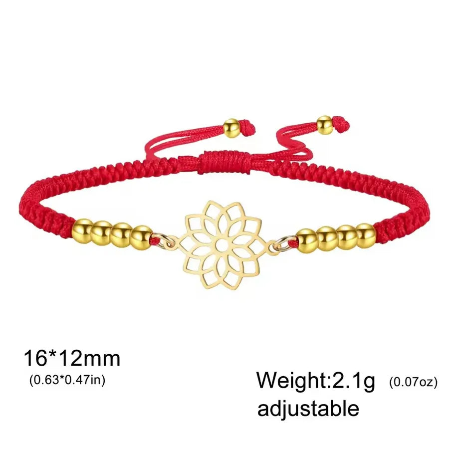 Mandala Lotus Red Rope Bracelet Element 2- Gold with Red String