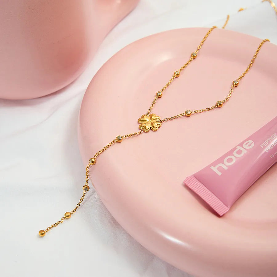 18K Gold Four Leaf Clover Stainless Steel Necklace