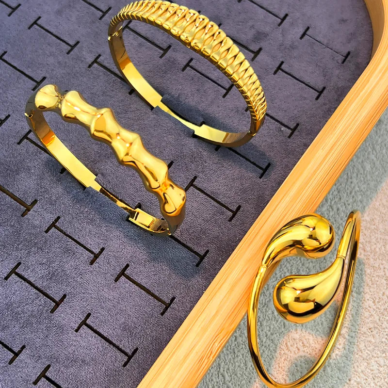 Gold Stainless Steel Bamboo Cuff Bracelet