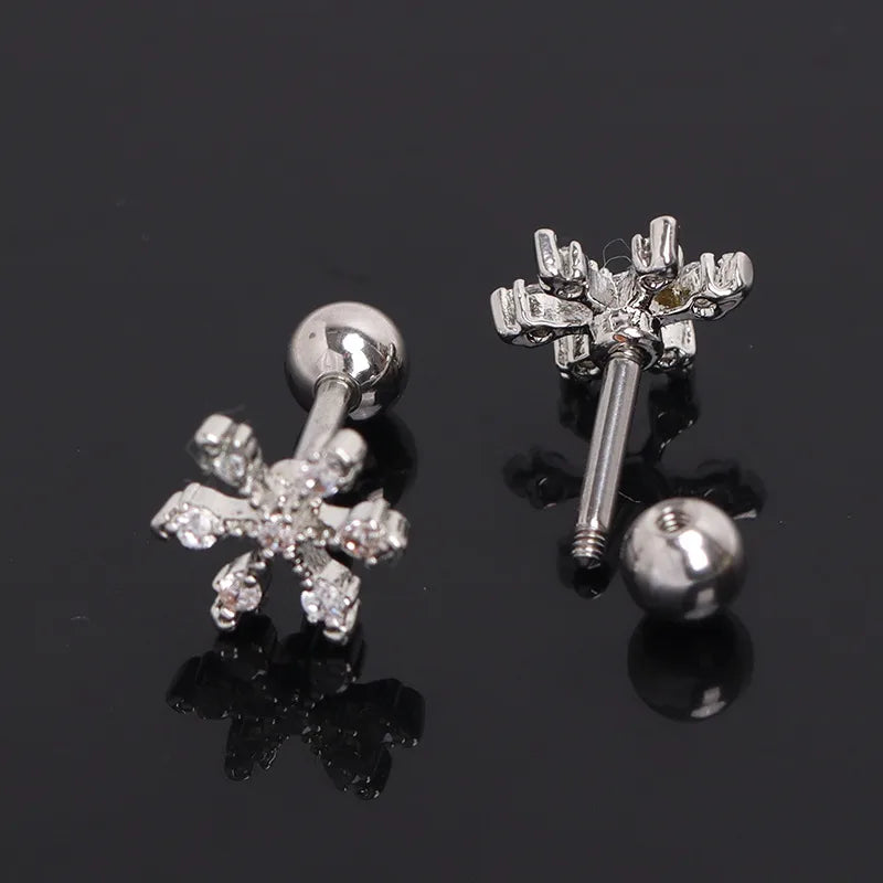 Stainless Steel Snowflake Ear Stud