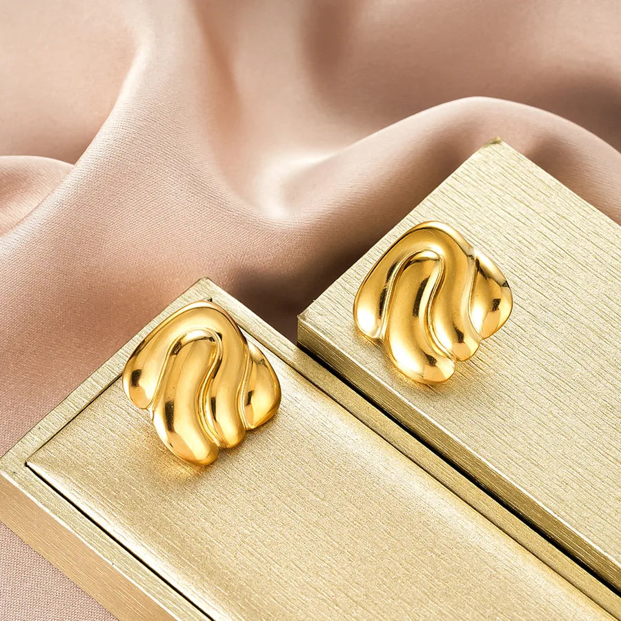 Irregular 18K Gold Plated Stainless Steel Earrings E1386-A (Gold Stud Earrings Pairs)