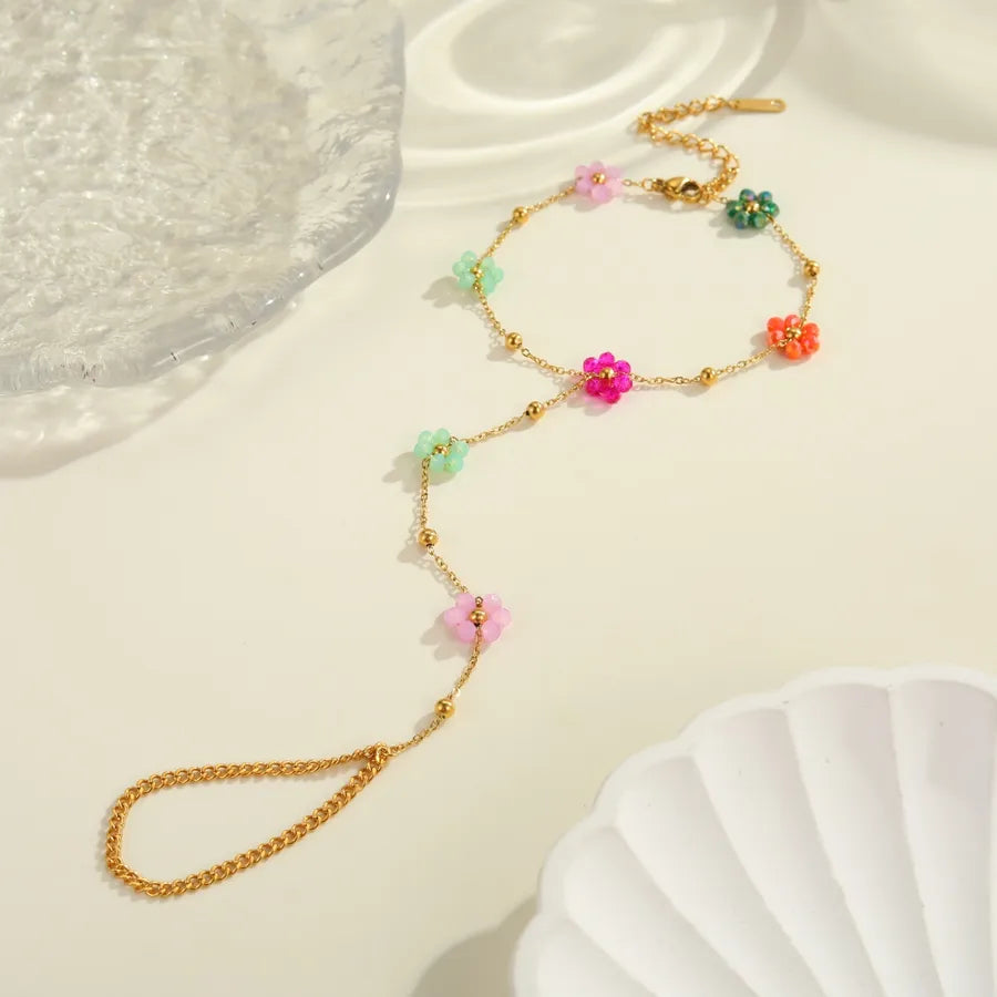 Gold Plated Beaded Flower Bracelet for Women