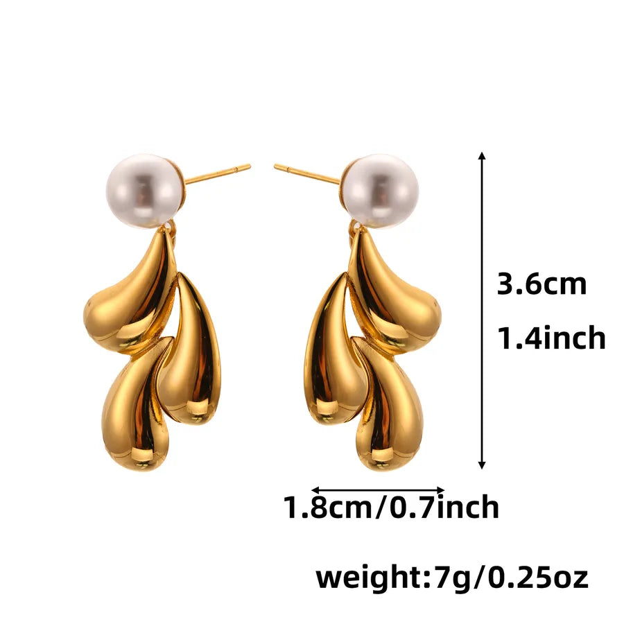 Women's Boho Stainless Steel Clover Earrings Three Drops of Water 18k