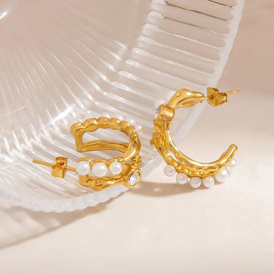 18K Gold Plated Pearl & Diamond Star Earrings