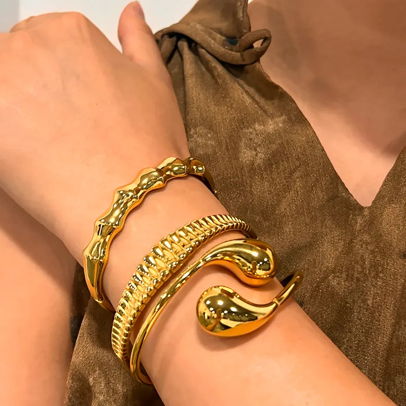 Gold Stainless Steel Bamboo Cuff Bracelet