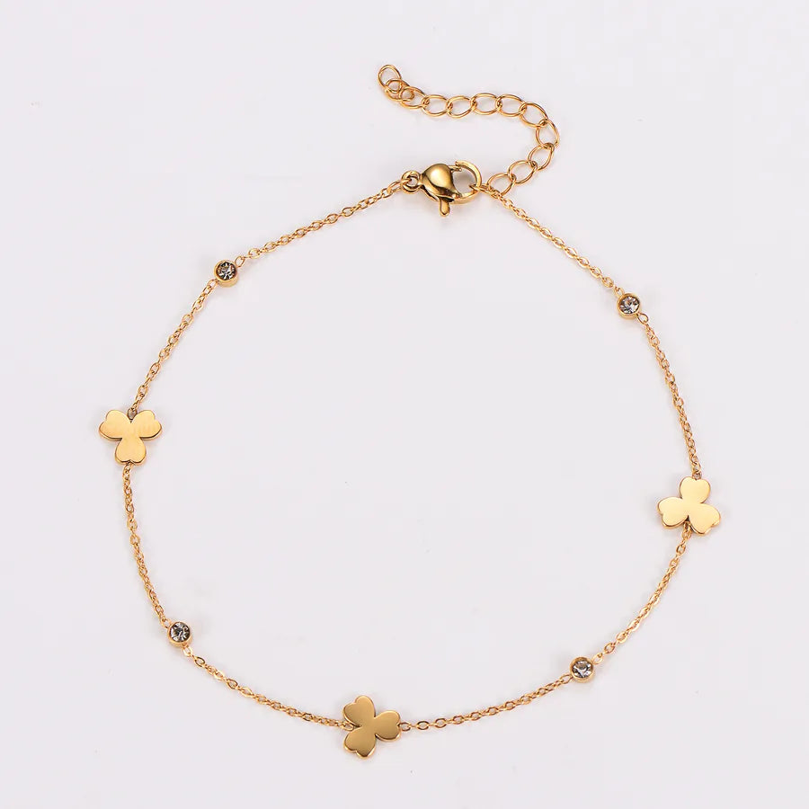 Gold Heart Flower Anklet – Stainless Steel