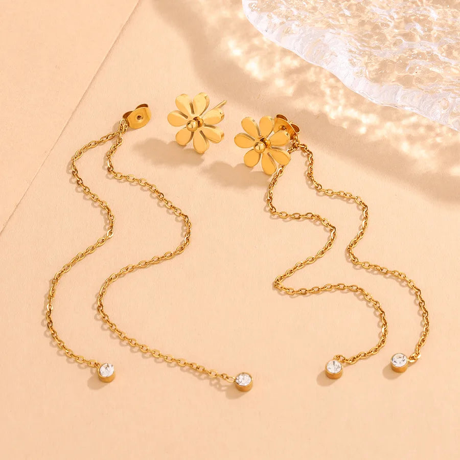Gold Flower Tassel Earrings for Women Average Size Gold FSY056EH