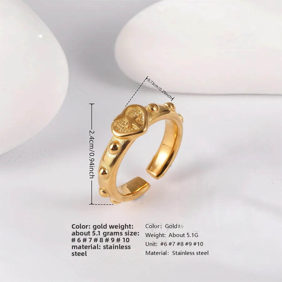 Minimalist Floral Open Ring for Women 07 Heart Gold Ring 512