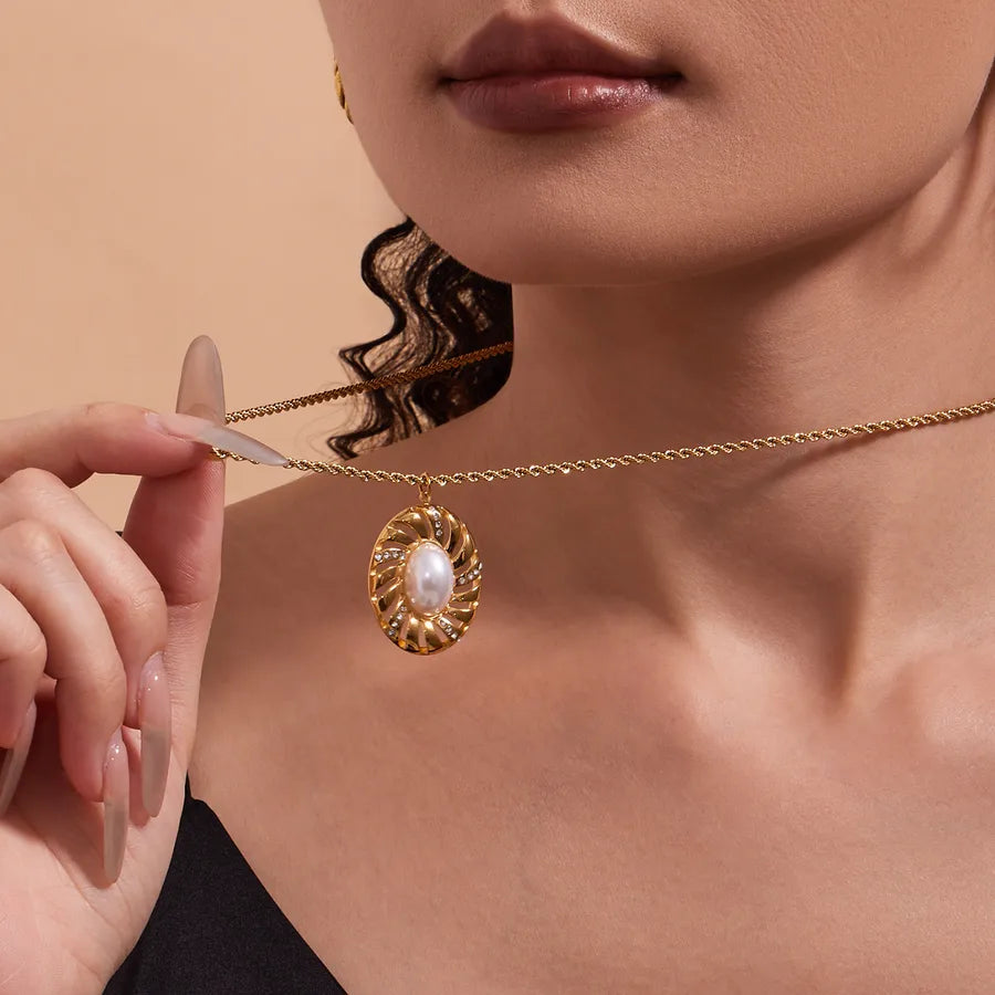 Gold Y Necklace with Zircon & Pearl Accents