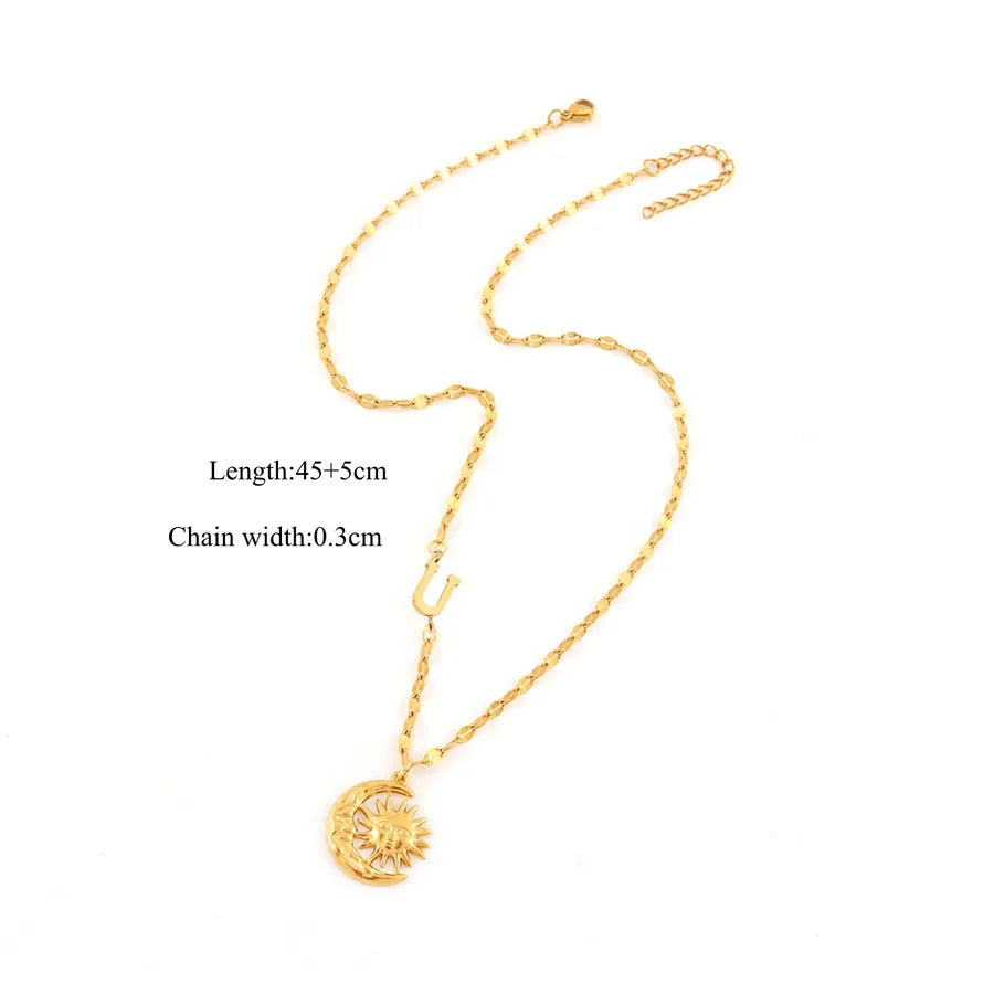 18K Gold Plated Sun & Moon Pendant Necklace Gold U