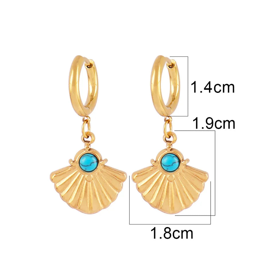 Turquoise Gold-Plated Geometric Hoop Earrings Blue Turquoise-B0127
