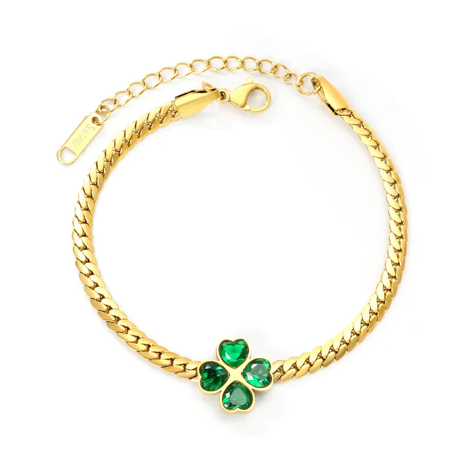 White Pearl Clover Bracelet with Green Zirconia